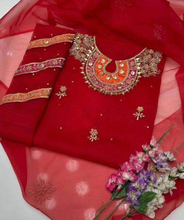 Banarasi Indian Handcrafted Ensemble adorned with Aari Zari