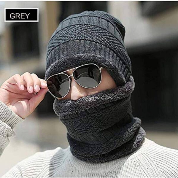 Winter Knitting Skull Cap with Neck Scarf Wool Warm-Man Winter Cap